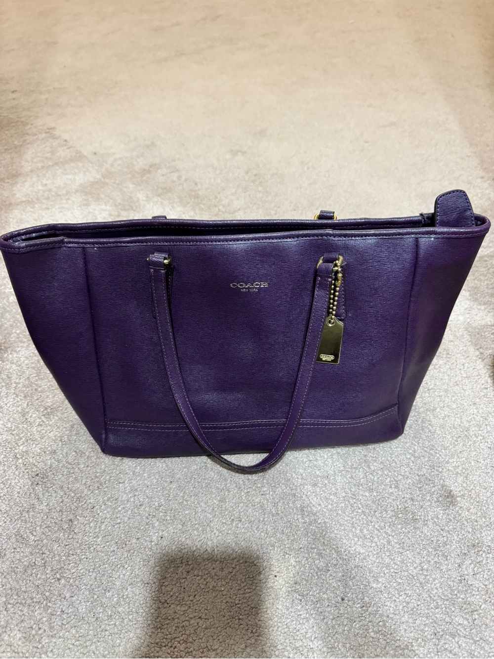 Coach Purple Leather Tote with Gold Accent